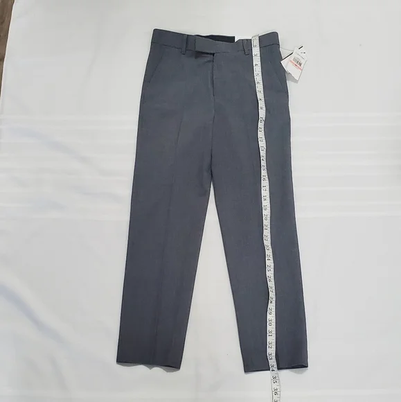 NWT Calvin Klein Boys Flat Front-Stretch Slim Fit Dress Pants Oxford Grey - Picture 2 of 8